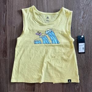 Adidas Waves Swing Tank Top Surf Swim Puppy Graphic Yellow Girl Sz Small 7/8